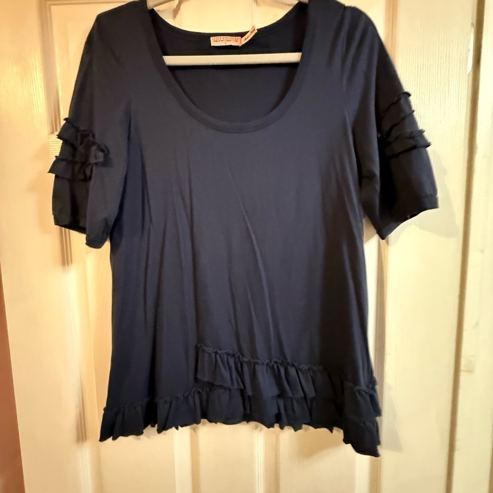 Juicy Couture Midnight Blue Ruffle Sleeve Tee